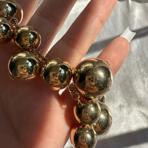 Gold Zara Gold ball. Gold. Gold Beaded Necklace. Adjustable - Picture 9 of 10